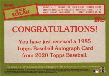 2020 Topps - 1985 Topps Baseball 35th Anniversary Autographs #85A-NSO Nick Solak Back