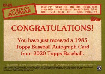2020 Topps - 1985 Topps Baseball 35th Anniversary Autographs #85A-RAL Roberto Alomar Back