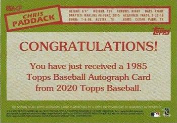 2020 Topps - 1985 Topps Baseball 35th Anniversary Autographs #85A-CP Chris Paddack Back