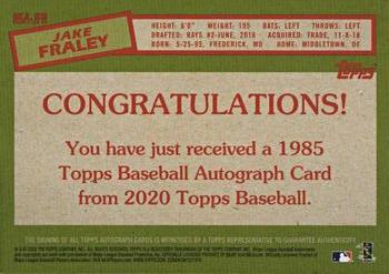 2020 Topps - 1985 Topps Baseball 35th Anniversary Autographs #85A-JFR Jake Fraley Back