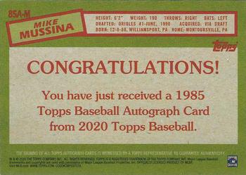2020 Topps - 1985 Topps Baseball 35th Anniversary Autographs #85A-M Mike Mussina Back