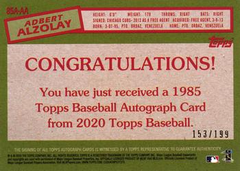 2020 Topps - 1985 Topps Baseball 35th Anniversary Autographs Black #85A-AA Adbert Alzolay Back