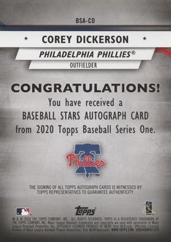 2020 Topps - Baseball Stars Autographs #BSA-CD Corey Dickerson Back