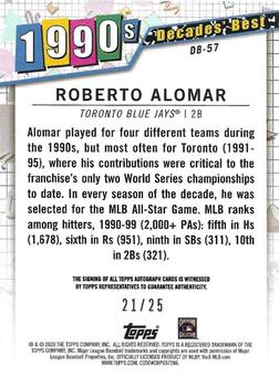 2020 Topps - Decades' Best Autographs (Series One) #DB-57 Roberto Alomar Back