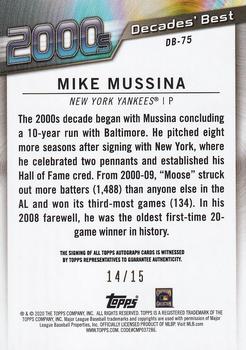 2020 Topps - Decades' Best Autographs (Series One) #DB-75 Mike Mussina Back