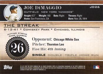 2007 Topps - Joe DiMaggio: The Streak #JD26 Joe DiMaggio Back