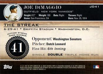2007 Topps - Joe DiMaggio: The Streak #JD41 Joe DiMaggio Back