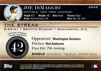 2007 Topps - Joe DiMaggio: The Streak #JD42 Joe DiMaggio Back