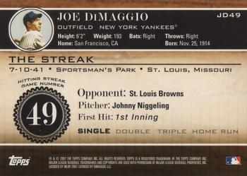 2007 Topps - Joe DiMaggio: The Streak #JD49 Joe DiMaggio Back