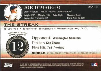 2007 Topps - Joe DiMaggio: The Streak #JD12 Joe DiMaggio Back