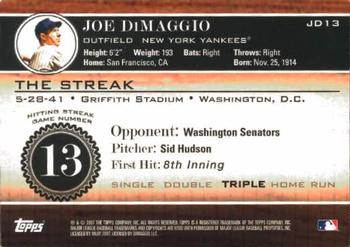 2007 Topps - Joe DiMaggio: The Streak #JD13 Joe DiMaggio Back