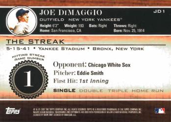 2007 Topps - Joe DiMaggio: The Streak #JD1 Joe DiMaggio Back