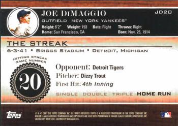 2007 Topps - Joe DiMaggio: The Streak #JD20 Joe DiMaggio Back