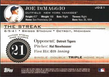 2007 Topps - Joe DiMaggio: The Streak #JD21 Joe DiMaggio Back
