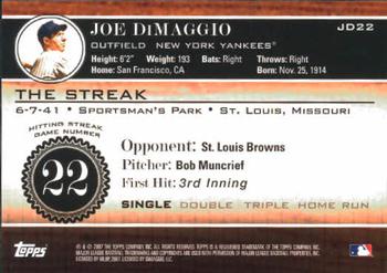 2007 Topps - Joe DiMaggio: The Streak #JD22 Joe DiMaggio Back