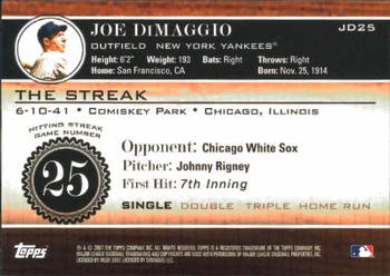 2007 Topps - Joe DiMaggio: The Streak #JD25 Joe DiMaggio Back