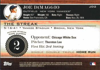 2007 Topps - Joe DiMaggio: The Streak #JD2 Joe DiMaggio Back
