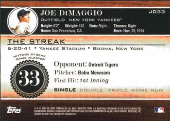 2007 Topps - Joe DiMaggio: The Streak #JD33 Joe DiMaggio Back
