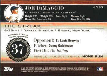 2007 Topps - Joe DiMaggio: The Streak #JD37 Joe DiMaggio Back