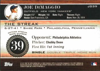 2007 Topps - Joe DiMaggio: The Streak #JD39 Joe DiMaggio Back