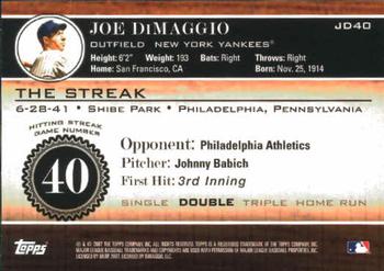 2007 Topps - Joe DiMaggio: The Streak #JD40 Joe DiMaggio Back