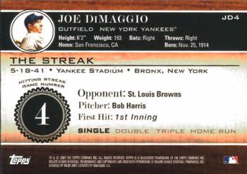 2007 Topps - Joe DiMaggio: The Streak #JD4 Joe DiMaggio Back