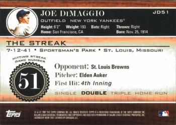 2007 Topps - Joe DiMaggio: The Streak #JD51 Joe DiMaggio Back