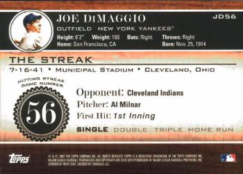 2007 Topps - Joe DiMaggio: The Streak #JD56 Joe DiMaggio Back