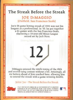 2007 Topps - Joe DiMaggio: The Streak Before the Streak #JDSF12 Joe DiMaggio Back