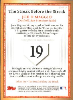 2007 Topps - Joe DiMaggio: The Streak Before the Streak #JDSF19 Joe DiMaggio Back