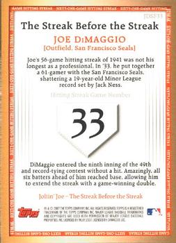 2007 Topps - Joe DiMaggio: The Streak Before the Streak #JDSF33 Joe DiMaggio Back