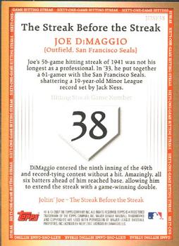 2007 Topps - Joe DiMaggio: The Streak Before the Streak #JDSF38 Joe DiMaggio Back