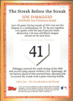 2007 Topps - Joe DiMaggio: The Streak Before the Streak #JDSF41 Joe DiMaggio Back