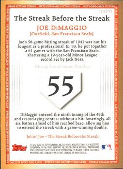 2007 Topps - Joe DiMaggio: The Streak Before the Streak #JDSF55 Joe DiMaggio Back