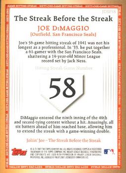 2007 Topps - Joe DiMaggio: The Streak Before the Streak #JDSF58 Joe DiMaggio Back