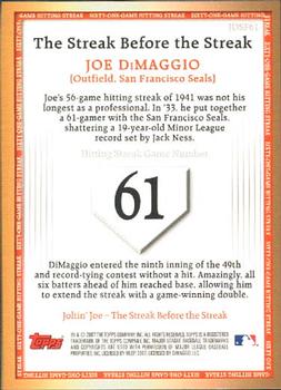 2007 Topps - Joe DiMaggio: The Streak Before the Streak #JDSF61 Joe DiMaggio Back