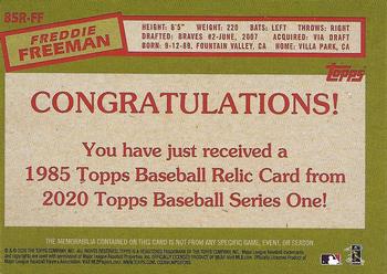 2020 Topps - 1985 Topps Baseball 35th Anniversary Relics (Series One) #85R-FF Freddie Freeman Back