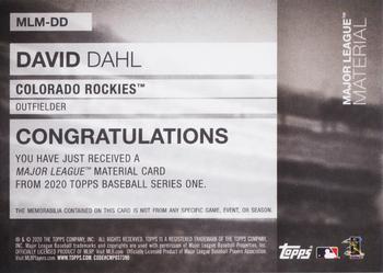 2020 Topps - Major League Material Relics Black #MLM-DD David Dahl Back