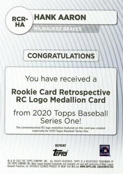 2020 Topps - Rookie Card Retrospective RC Logo Medallion #RCR-HA Henry Aaron Back