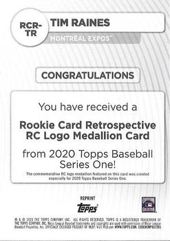 2020 Topps - Rookie Card Retrospective RC Logo Medallion #RCR-TR Tim Raines Back