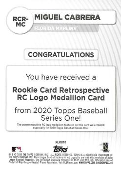2020 Topps - Rookie Card Retrospective RC Logo Medallion #RCR-MC Miguel Cabrera Back