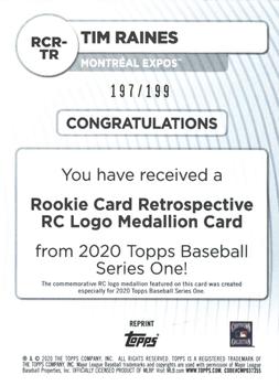 2020 Topps - Rookie Card Retrospective RC Logo Medallion Black #RCR-TR Tim Raines Back