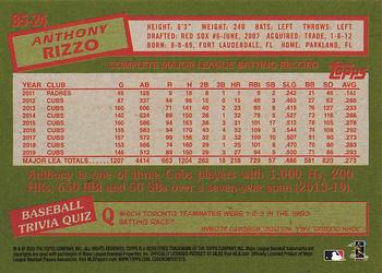 2020 Topps - 1985 Topps Baseball 35th Anniversary (Series One) #85-24 Anthony Rizzo Back