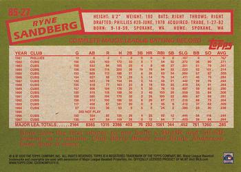 2020 Topps - 1985 Topps Baseball 35th Anniversary (Series One) #85-27 Ryne Sandberg Back
