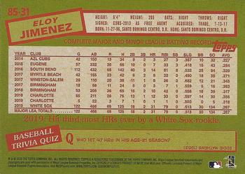 2020 Topps - 1985 Topps Baseball 35th Anniversary (Series One) #85-31 Eloy Jimenez Back
