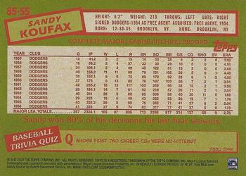 2020 Topps - 1985 Topps Baseball 35th Anniversary (Series One) #85-55 Sandy Koufax Back