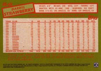2020 Topps - 1985 Topps Baseball 35th Anniversary (Series One) #85-65 Darryl Strawberry Back