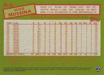 2020 Topps - 1985 Topps Baseball 35th Anniversary Blue (Series One) #85-14 Mike Mussina Back