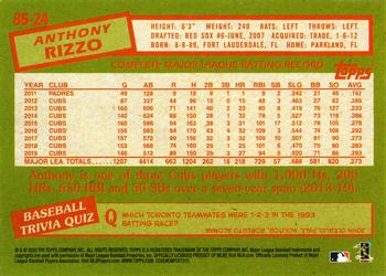 2020 Topps - 1985 Topps Baseball 35th Anniversary Blue (Series One) #85-24 Anthony Rizzo Back