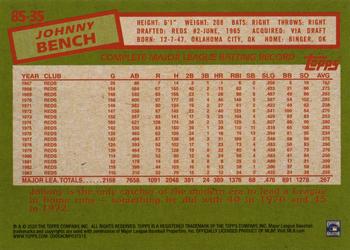 2020 Topps - 1985 Topps Baseball 35th Anniversary Blue (Series One) #85-35 Johnny Bench Back